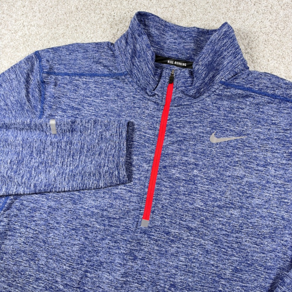 Nike Running Quarter Zip Pullover Mens Large Blue Heathered Red Zip Dri-Fit